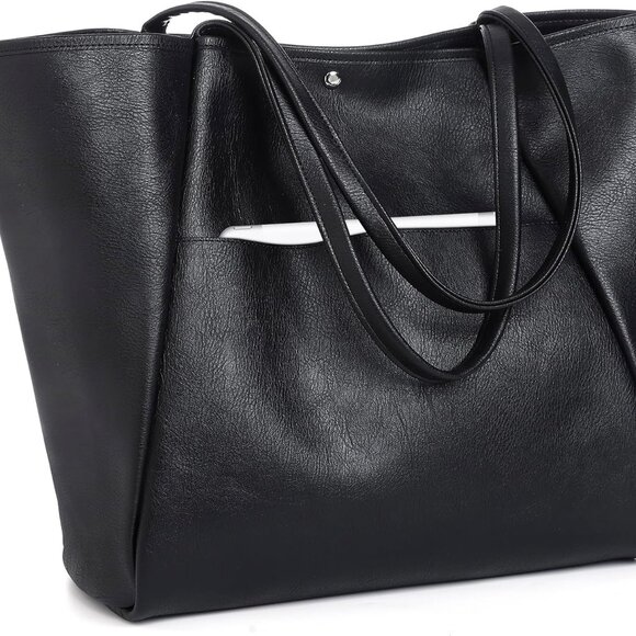 Large Vegan Leather Tote Bag Women Work Travel Overnight Spacious - Picture 1 of 6
